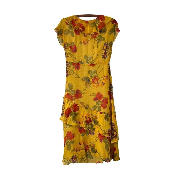 Sundance Womens Golden Yellow Floral Faux Wrap Ruffle Silk Dress Size Petite 2 - Picture 4 of 6